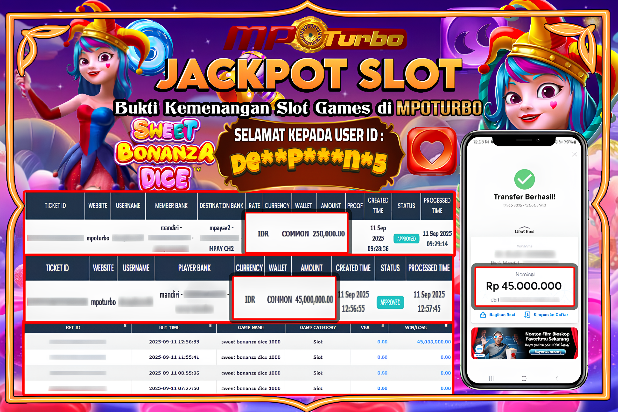 MPOTURBO JACKPOT SLOT SWETT BONANZA DICE 1000 - PRAGMATIC PLAY Rp 45,000,000.00,- LUNAS